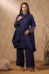 Buy_Palak Khandelwal_Blue Habutai Silk Embroidered Sequins Mandarin Sleeve Kurta Pant Set _at_Aza_Fashions
