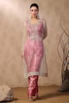 Buy_Palak Khandelwal_Pink Kurta Organza Hand Embroidered Gota Patti With Brocade Pant Set  _Online_at_Aza_Fashions