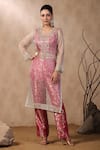 Palak Khandelwal_Pink Kurta Organza Hand Embroidered Gota Patti With Brocade Pant Set  _Online