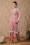 Buy_Palak Khandelwal_Pink Kurta Organza Hand Embroidered Gota Patti With Brocade Pant Set  _Online