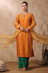 Palak Khandelwal_Orange Floral Embroidered Kurta Pant Set _Online_at_Aza_Fashions