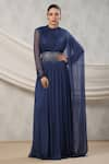 Buy_Palak Khandelwal_Blue Draped Anarkali With Hand Embroidered Belt _at_Aza_Fashions