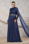 Buy_Palak Khandelwal_Blue Draped Anarkali With Hand Embroidered Belt _Online_at_Aza_Fashions