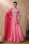 Buy_Palak Khandelwal_Pink Hand Embroidered Blouse Satin Skirt Set _at_Aza_Fashions