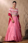 Shop_Palak Khandelwal_Pink Satin Hand Embroidered Sequins V Neck Blouse Skirt Set _Online_at_Aza_Fashions