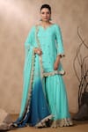 Buy_Palak Khandelwal_Blue Georgette Embroidered Sequins Notched Short Kurta Sharara Set _at_Aza_Fashions