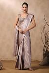 Buy_Palak Khandelwal_Pink Crinkled Satin Hand Work Cutdana Pre-draped Saree With Embroidered Blouse _at_Aza_Fashions