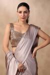 Buy_Palak Khandelwal_Pink Crinkled Satin Hand Work Cutdana Pre-draped Saree With Embroidered Blouse 