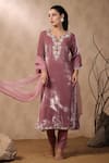 Buy_Palak Khandelwal_Pink Kurta Velvet Embroidered Sequins Notched Floral Set _Online_at_Aza_Fashions