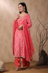 Shop_Palak Khandelwal_Pink Silk Embroidered Sequins V Neck Leheriya Pattern Kurta Set _Online_at_Aza_Fashions