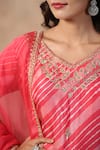 Shop_Palak Khandelwal_Pink Silk Embroidered Sequins V Neck Leheriya Pattern Kurta Set 