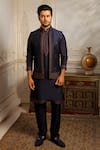 Buy_Vanshik_Blue Silk Embroidery Vine Garden Bundi Kurta Set _at_Aza_Fashions