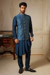 Buy_Vanshik_Blue Silk Embroidery Floral Pashmina Blend Bundi Draped Kurta Set _at_Aza_Fashions