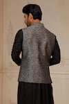 Shop_Vanshik_Grey Silk Floral Embroidered Bundi Kurta Set _at_Aza_Fashions