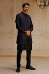 Shop_Vanshik_Black Silk Embroidery Floral Motif Bundi Kurta Set _at_Aza_Fashions