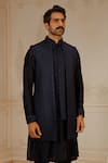 Buy_Vanshik_Black Silk Embroidery Floral Motif Bundi Kurta Set _Online_at_Aza_Fashions