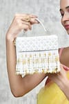 Aloha by PS_Off White Embellished Noori Pearl Tassel Box Clutch_at_Aza_Fashions