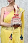 Aloha by PS_Pink Embroidered Rosy Floral Thread Potli Bag_at_Aza_Fashions