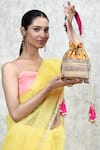 Shop_Aloha by PS_Yellow Embroidered Rosy Floral Thread Silk Potli Bag _at_Aza_Fashions