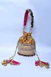 Aloha by PS_Yellow Embroidered Rosy Floral Thread Silk Potli Bag _Online_at_Aza_Fashions