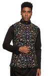 Paresh Lamba Signatures_Black Polyester Silk Embroidered Floral Jaal Bundi _at_Aza_Fashions