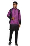 Buy_Paresh Lamba Signatures_Purple Linen Embroidered Floral Bundi Kurta Set _at_Aza_Fashions