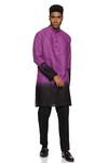 Shop_Paresh Lamba Signatures_Purple Linen Embroidered Floral Bundi Kurta Set _at_Aza_Fashions