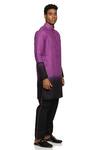 Buy_Paresh Lamba Signatures_Purple Linen Embroidered Floral Bundi Kurta Set _Online_at_Aza_Fashions