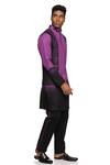 Paresh Lamba Signatures_Purple Linen Embroidered Floral Bundi Kurta Set _at_Aza_Fashions