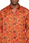 Shop_PARESH LAMBA SIGNATURES_Orange Satin Silk Printed Foliage Kurta _Online_at_Aza_Fashions