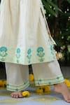 Buy_The Plum Bum_Ivory Cotton, Net Embroidery Floral Pattern Long Kurta Pant Set _Online_at_Aza_Fashions