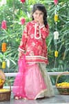 Buy_The Plum Bum_Pink Muslin, Tissue, Net Lace, Tassels, Floral Print Kurta Sharara Set _at_Aza_Fashions