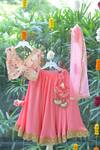 Buy_The Plum Bum_Peach Satin, Chiffon, Net Sequins, Embroidery, Fabric Scallop Lehenga Set _Online_at_Aza_Fashions