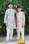 The Plum Bum_Ivory Kurta Cotton Flex Printed Floral Band Collar Pyjama Set _Online_at_Aza_Fashions