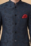 Buy_Manish Nagdeo_Blue Viscose Blend Jacquard Floral Bloom Pattern Bandhgala With Trouser 