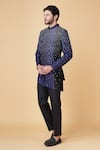 Buy_Manish Nagdeo_Blue Viscose, Polyester Asymmetric Abstract Print Bandhgala With Trouser _Online_at_Aza_Fashions