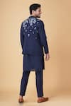Shop_Manish Nagdeo_Blue Silk Embroidery, Beads Floral Embellished Bundi Kurta Set _at_Aza_Fashions