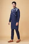 Buy_Manish Nagdeo_Blue Silk Embroidery, Beads Floral Embellished Bundi Kurta Set _Online_at_Aza_Fashions