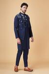 Buy_Manish Nagdeo_Blue Silk Embroidery, Beads Floral Embellished Bundi Kurta Set 