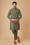 Buy_Manish Nagdeo_Green Silk Embroidery Floral Bundi Kurta Set _at_Aza_Fashions