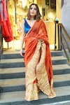 Buy_Etasha by Asha Jain_Red Metallic Colorblock Pre-draped Saree With Blouse_at_Aza_Fashions