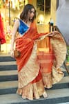 Etasha by Asha Jain_Red Metallic Colorblock Pre-draped Saree With Blouse_Online_at_Aza_Fashions