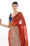 Shop_Etasha by Asha Jain_Red Metallic Colorblock Pre-draped Saree With Blouse_Online_at_Aza_Fashions