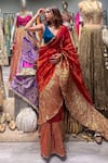 Etasha by Asha Jain_Red Metallic Colorblock Pre-draped Saree With Blouse_at_Aza_Fashions