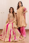 Buy_Etasha by Asha Jain_Fuchsia Blouse Crochet Embroidery Gota Metallic Textured Pattern Lehenga Set _at_Aza_Fashions