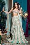 Buy_Etasha by Asha Jain_Green Lehenga And Blouse Metallic Tissue Embroidery Mirror Jacket Border Set _at_Aza_Fashions