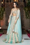 Etasha by Asha Jain_Green Lehenga And Blouse Metallic Tissue Embroidery Mirror Jacket Border Set _Online_at_Aza_Fashions