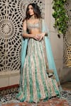 Shop_Etasha by Asha Jain_Green Lehenga And Blouse Metallic Tissue Embroidery Mirror Jacket Border Set _Online_at_Aza_Fashions