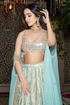 Etasha by Asha Jain_Green Lehenga And Blouse Metallic Tissue Embroidery Mirror Jacket Border Set _at_Aza_Fashions