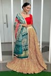 Buy_Etasha by Asha Jain_Gold Lehenga And Dupatta Metallic Tissue Hand Block Printed Geometric Notched Set _at_Aza_Fashions